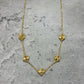 A 5 clover necklace in 22ct yellow gold hallmarked. The design of the necklace is of a 4 petal flower or a clover, and the clasp of the bracelet is a lobster clasp. Length of necklace is 18 inches. The item is ready for purchase, and is perfect as a treat for oneself, a gift for a family or friend! This is a statement piece, can be worn on its own or stacked alongside other necklaces. 